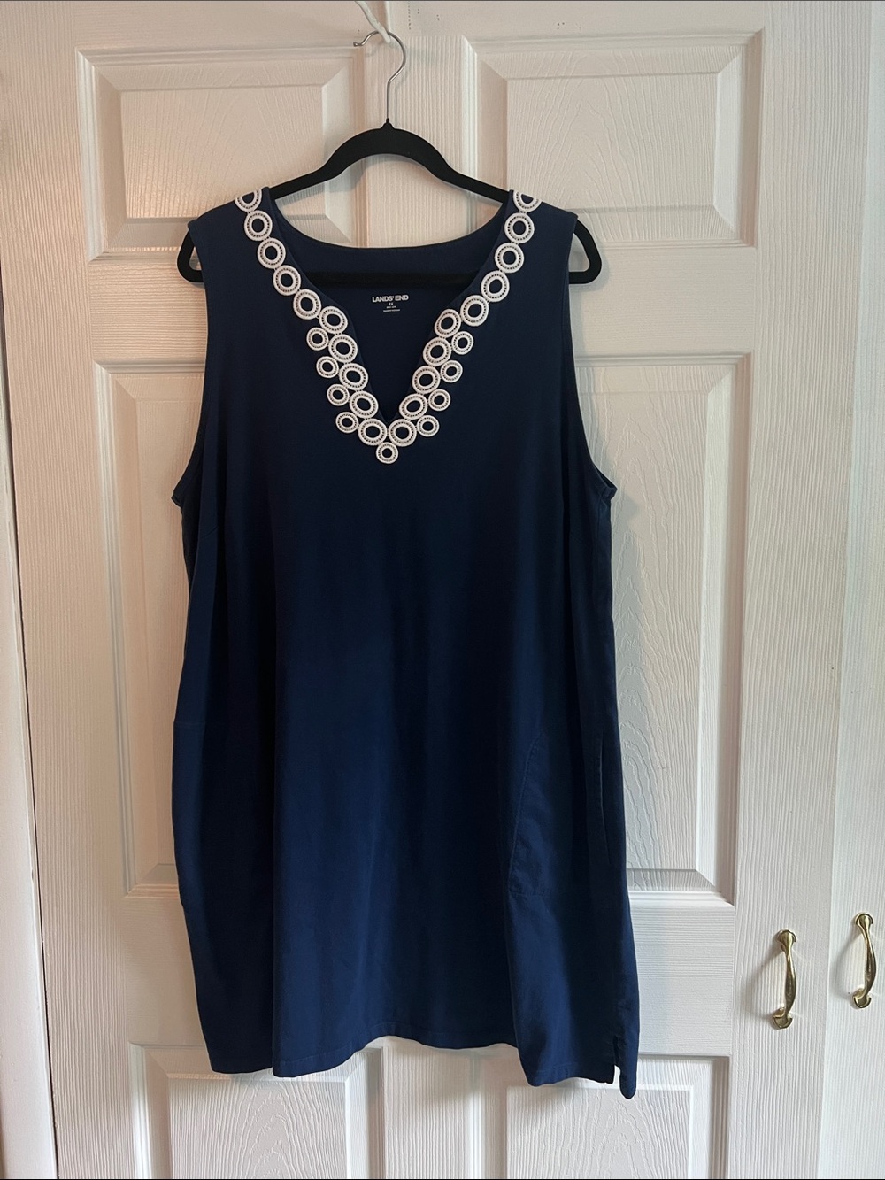 Lands' End Navy V-Neck Sleeveless cotton Tank dress and swim coverup -2x